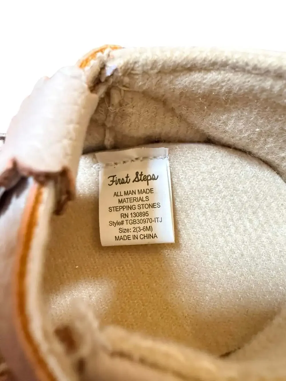 First Steps Stepping Stones Scalloped T-Strap Baby Shoes Beige Size 2